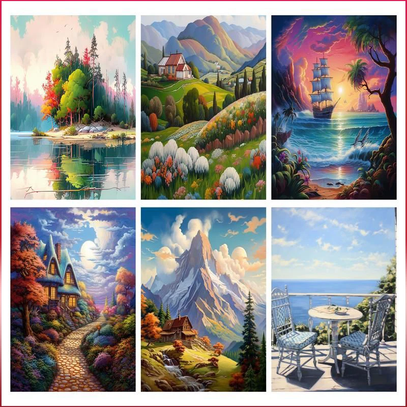 

GATYZTORY 5d DIY Diamond Painting Full Round Nature Landscape Diamond Embroidery Beads Set Mosaic Mountain Paintings For Interio