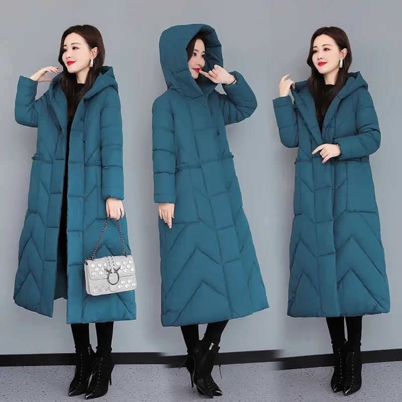 2023 New Winter Coat Women Jacket Puffer Jacket Korean Style Long Ladies Over-the-knee Cotton Parkas Jacket Snow Wear Outwear