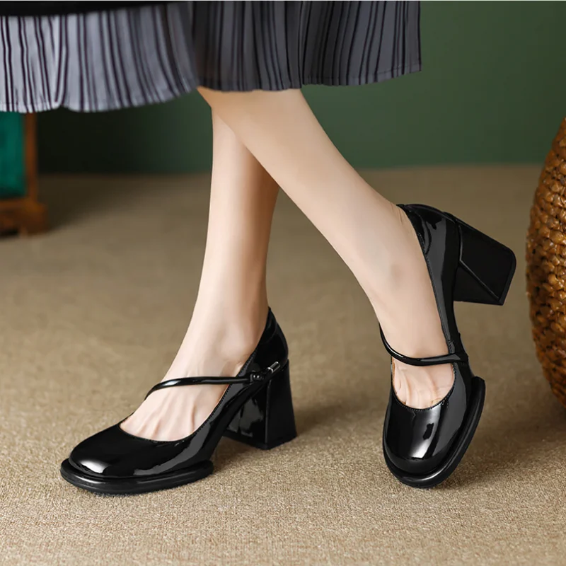 Nuevos Zapatos Mary Jane para Mujer, Zapatos de Tacón Alto de Charol Vintage, Zapatos de Vestir Negros, Zapatos Náuticos Planos, Zapatos Mujer