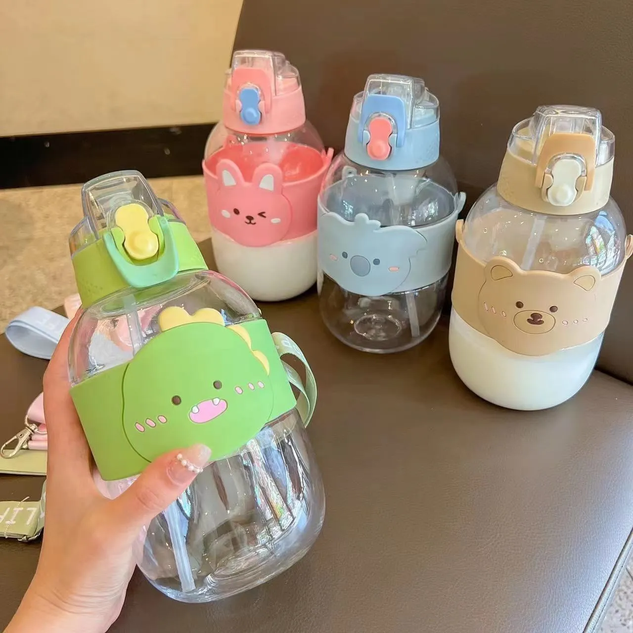 1100ml Cartoon Straw Cup Large Capacity Handy Cup Lovely Big Belly Cup Can Be Used As A Messenger Kettle Portable Sports Mug