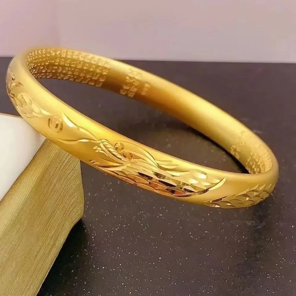 Ancient Inheritance Luxury Imitation Gold Bracelet Opening Golden Dragon Phoenix Women's Engagement Bride Jewelry Gift