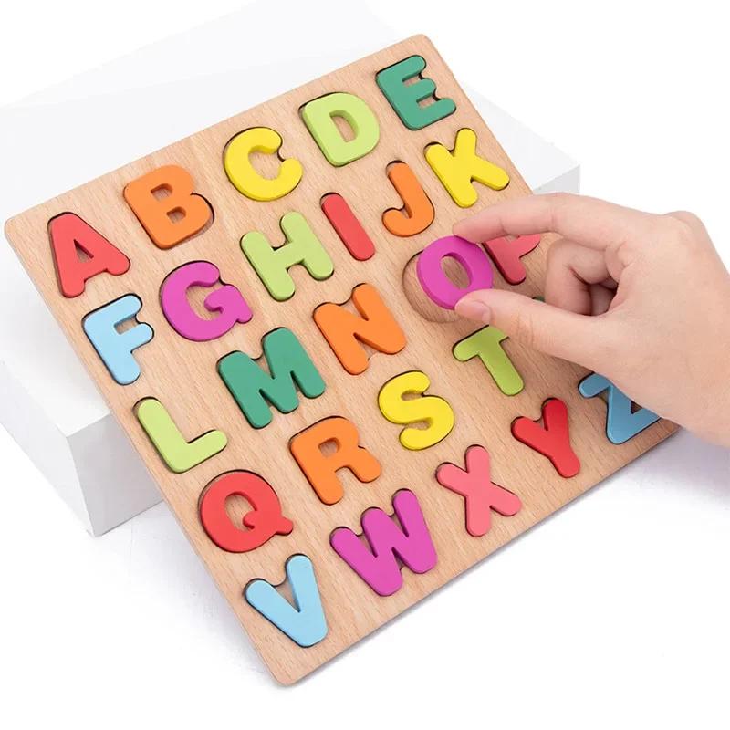 Wooden Puzzle Montessori Toys for Baby 1 2 3 Years Old Kids Alphabet Number Shape Matching Games Children Early Educational Toys