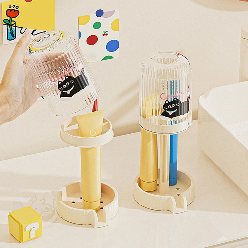 Dopamine Electric Toothbrush Holder With Rinsing Cup Bathroom Countertop Storage Rack Toothbrush Holder With Dust Cover