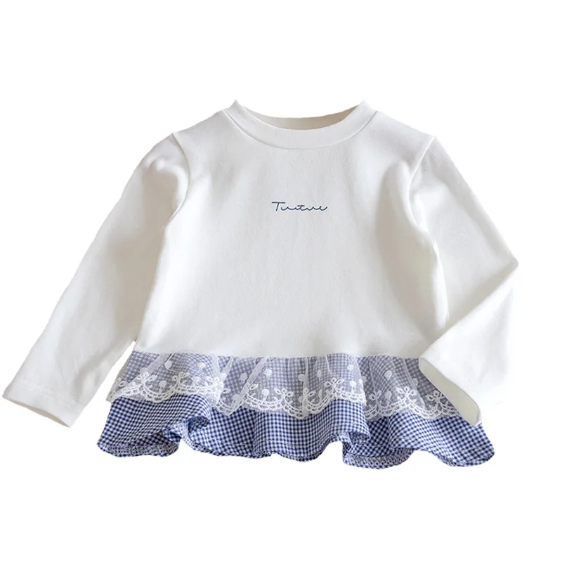 الفتيات تي شيرت ربيع الخريف 2025 الأطفال فستان قطني لطيف بلايز لملابس الطفل الاطفال طويلة الأكمام الدانتيل ملابس خارجية وتتسابق 3 4Y #6