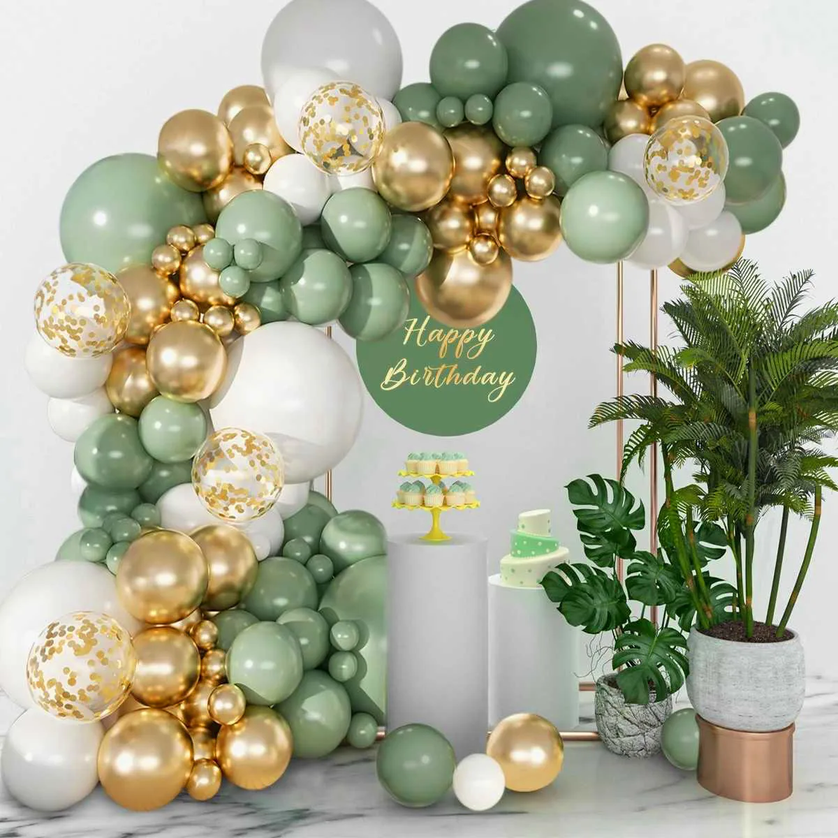 

Avocado Green Balloons Garland Arch Kit Happy 1st Birthday Party Decorations Kid Favors Pink Baloon Wedding Baby Shower Supplies