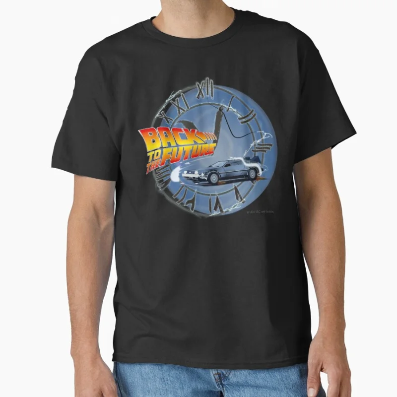 

Back To The Future Lightning Strikes DeLorean Time travel movie Birthday gift T shirt for man 100% cotton print Large size tops