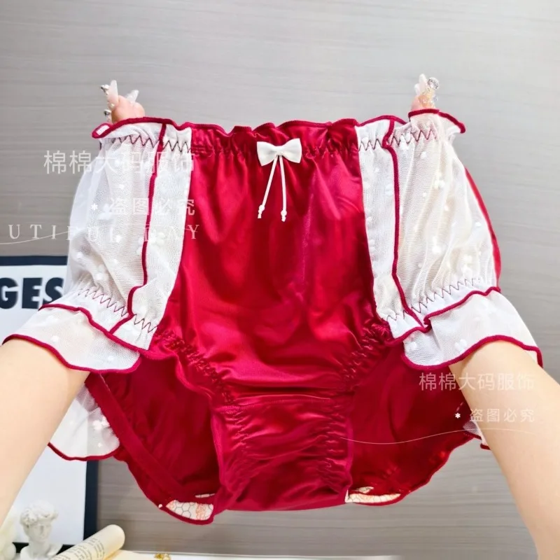 

Sweet Pure Fancy Fancy Fancy Lace Women's Underwear Personality Network Red High Waist Lace Edge Bow Triangle Cotton Crotch