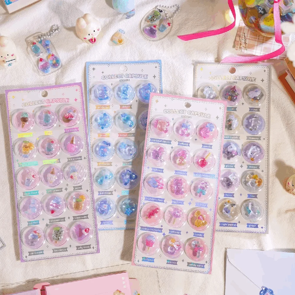 

1/3/6 PCS 3D Capsule Glue Relief Kawaii Stickers Cartoon Round Relief Stickers for DIY Diary Mobile Phone Camera Decoration