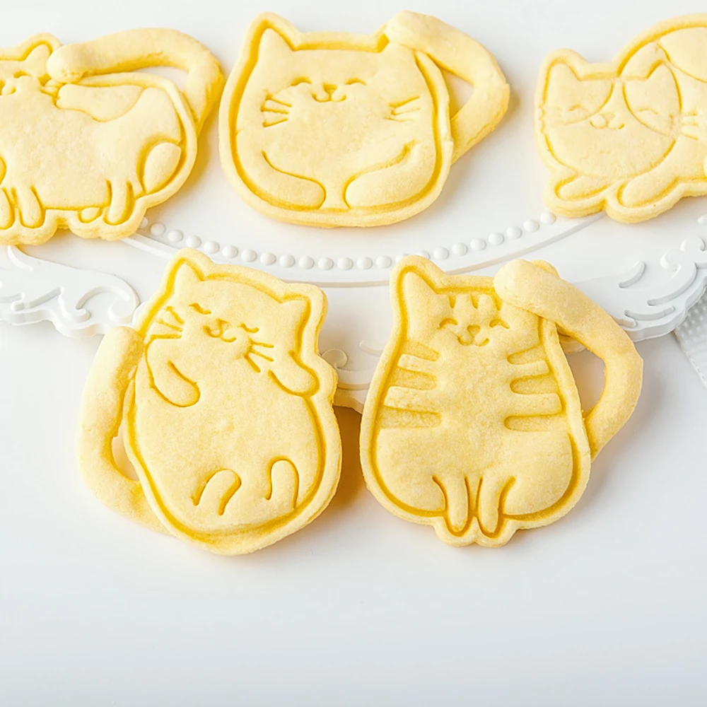 Cute Cat Cookie Plunger Cutters Fondant Cake Mold Biscuit Sugarcraft Cake Decorating Tools