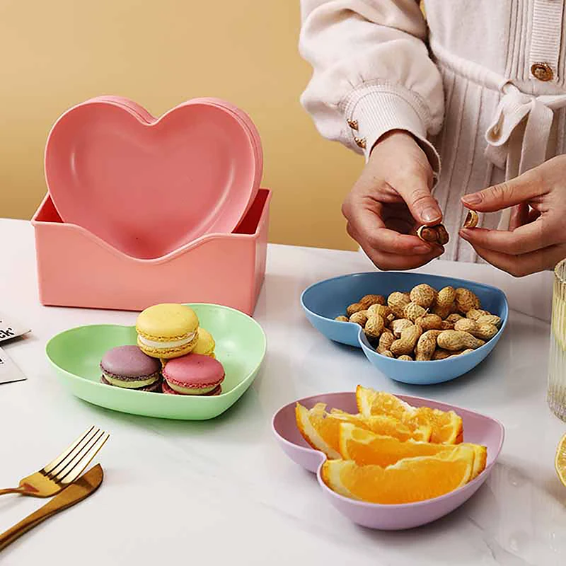 1/10PCS Love Heart spiedo Bone Dish Home Party Use Food Grade vassoio di plastica piatto di frutta torta Snack Dessert tavolo da pranzo piatto