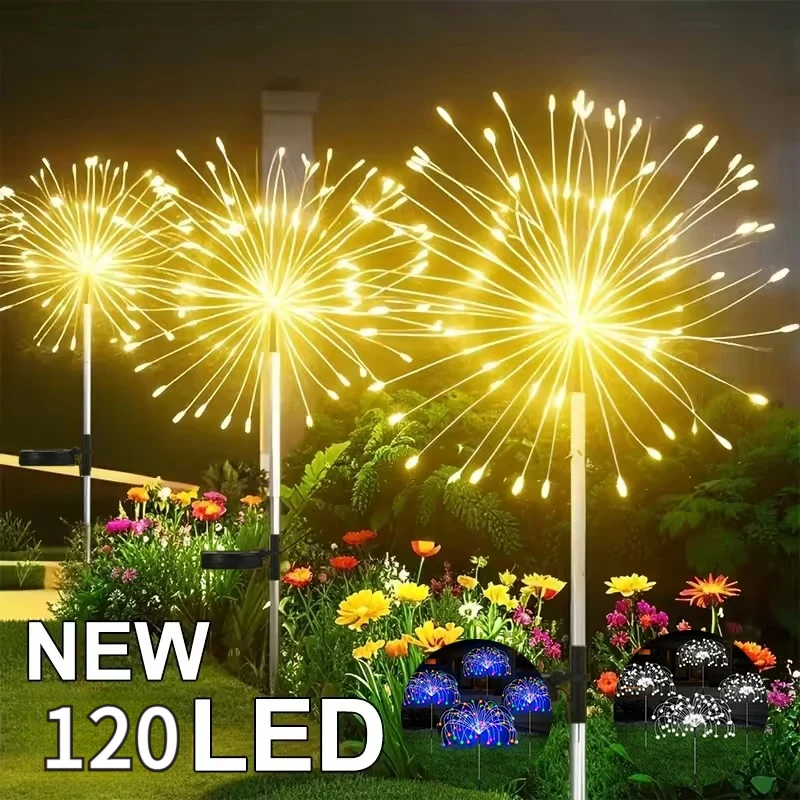 

Фейерверки на солнечных батареях, садовое ландшафтное освещение, наружные декоративные фонари, 120 светодиодных фонарей для газона для сада и дорожки