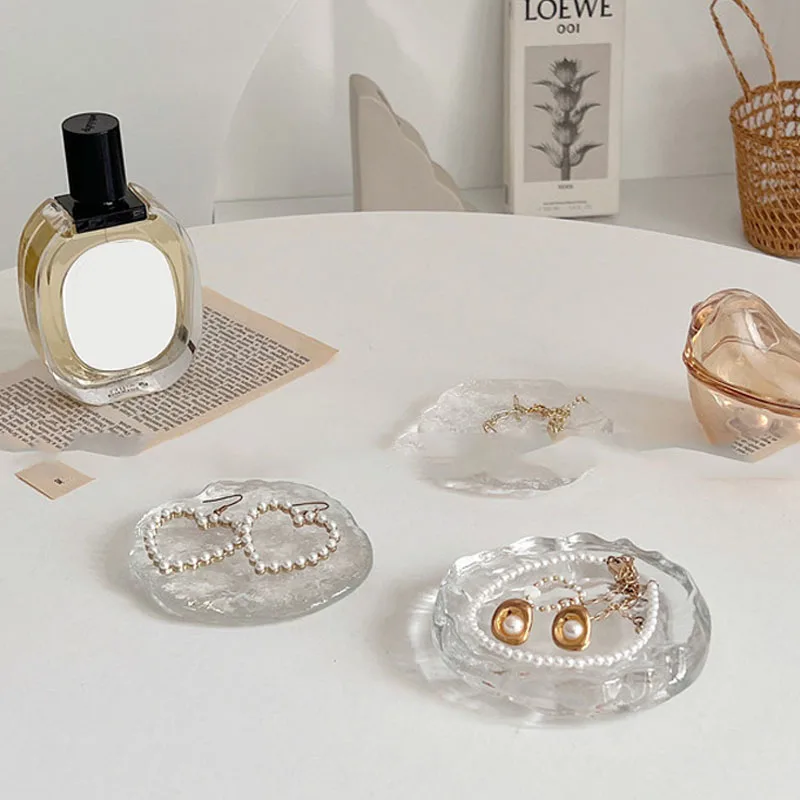 Crystal Round Glass Tea Coaster, Cup Holder, Insulation Pad, Jewelry Ornament Plate, Home Storage Decoration, Simple