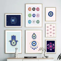 Abstract Evil Eye Turkish Hamsa Minimal Wall Art Canvas  PostersPainting And Prints Boho Wall Pictures For Living Room Decor