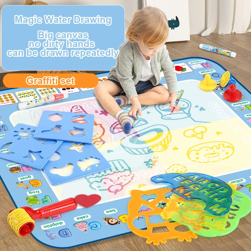 Water Doodle Mat 39X31 Inches Extra Large Magic Drawing Doodling Mat Coloring Mat Educational Toys for 2-7 Years Old Boys and