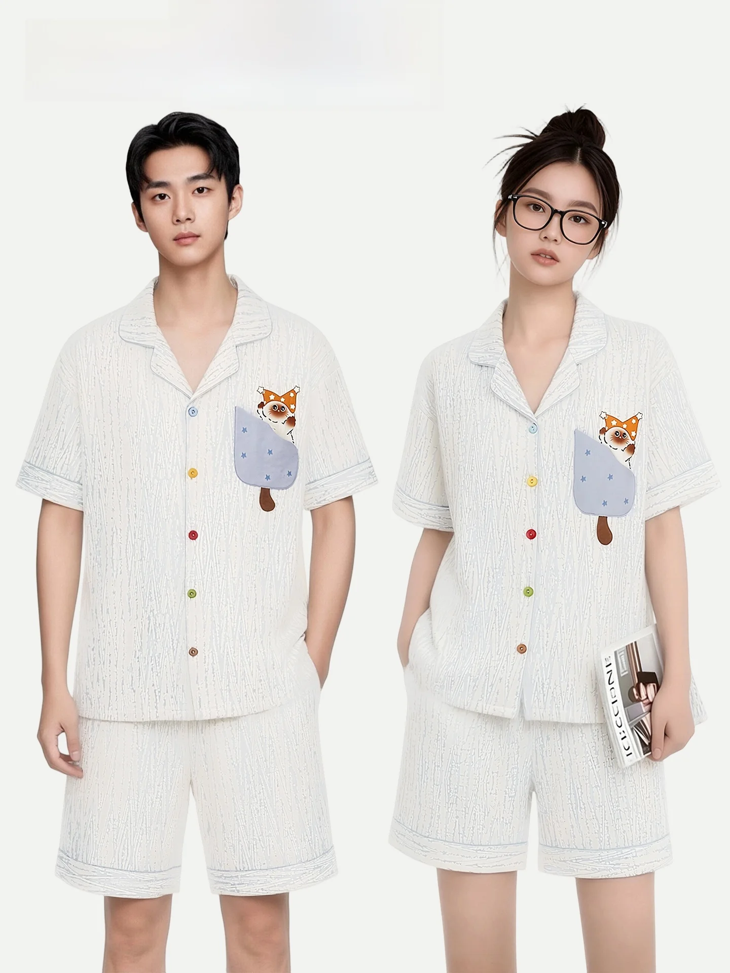 pigiama-da-coppia-pinkbread-star-hat-in-puro-cotone-a-maniche-corte-da-donna-con-stampa-cartoon-estivo-per-esterni-e-casa-morbido-e-traspirante