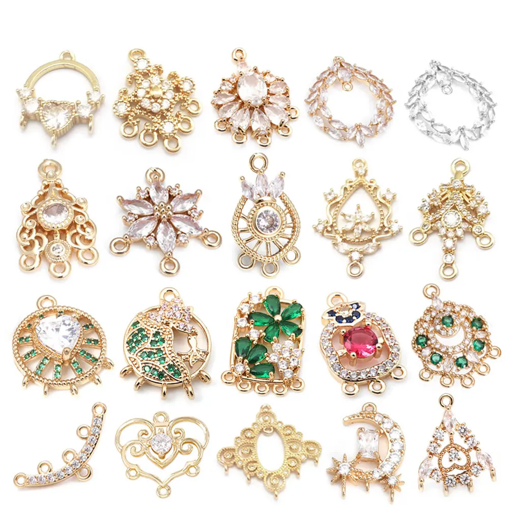 High Quality 18K Gold Color Brass and Zircon More Style Earrings Connect Charms Pendants Jewelry Making Diy Findings Accessories