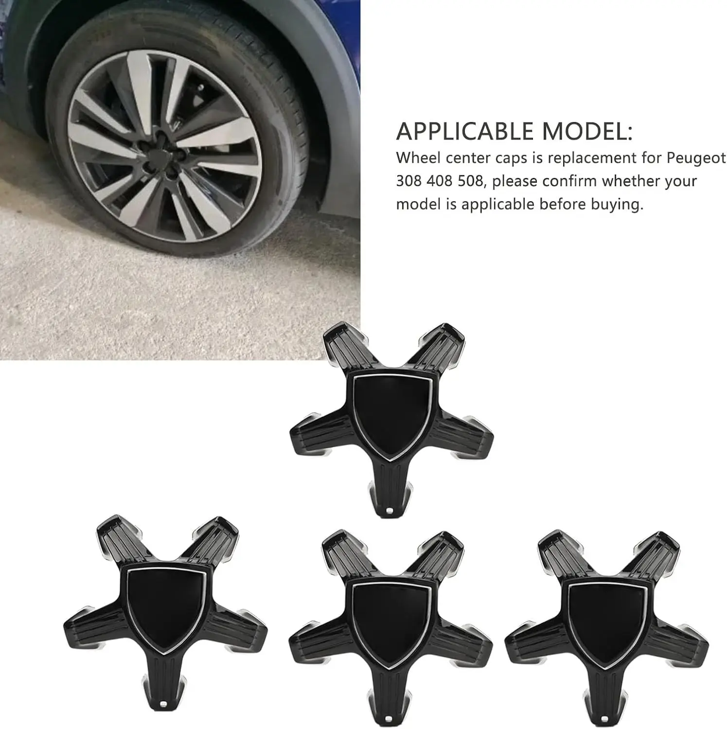 

For Peugeot 4 Pieces Wheel Center Caps YL022040XK Decorative Wheel Hub Caps Center Replacement Car Decorations Stickers