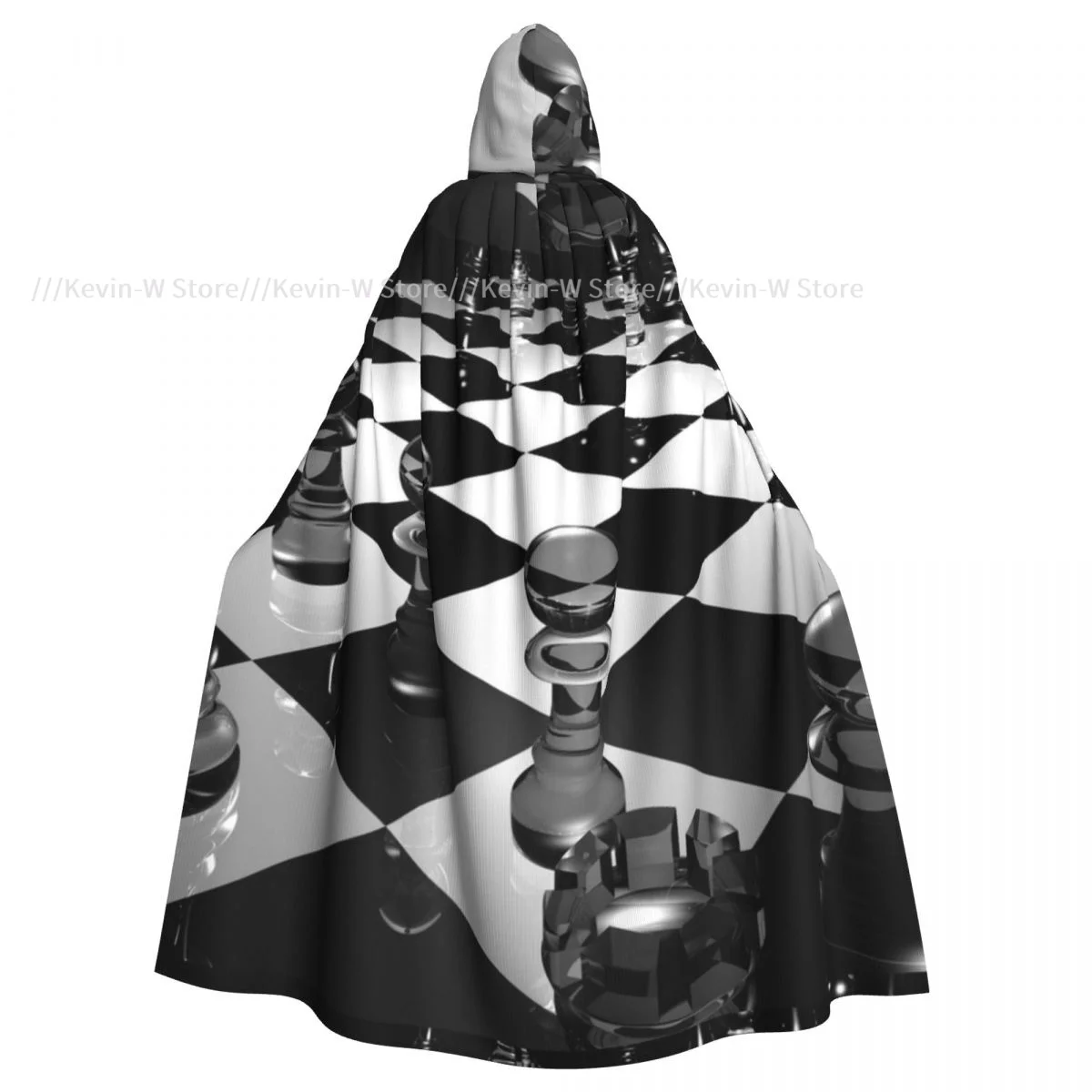 Long Cape Cloak Chess Board Print Hooded Cloak Coat Autumn Hoodies