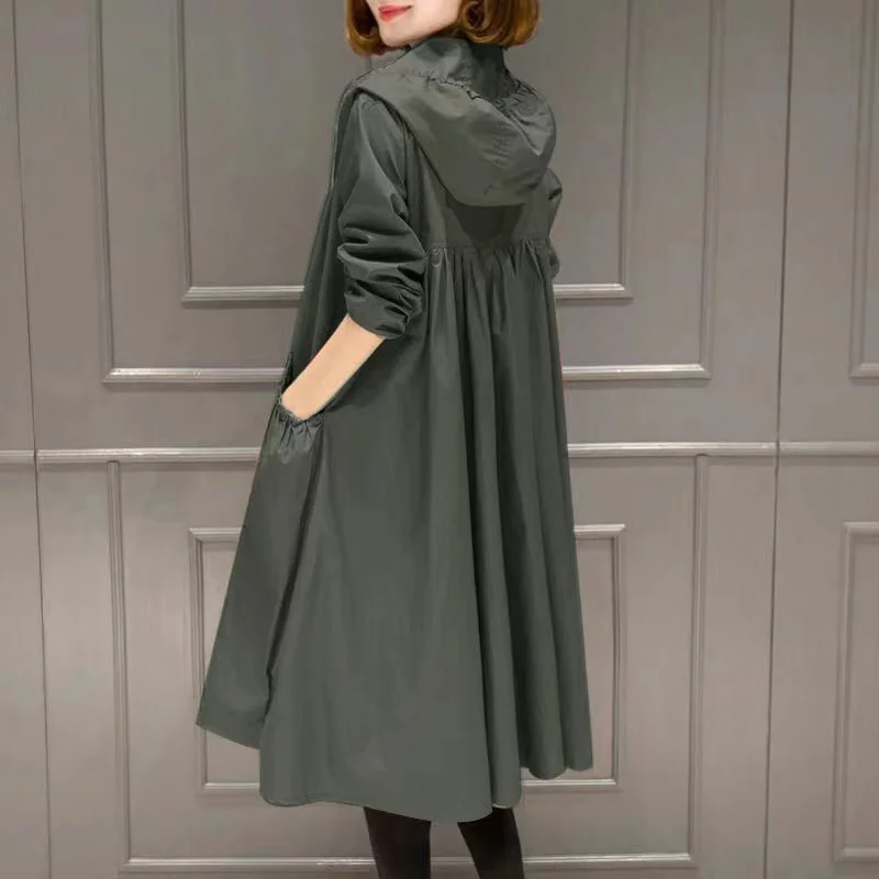 New Long Coat Thin Trench Coat Women 2023New Spring Autumn Large Size Loose Hooded Female Windbreaker Casual Outerwear