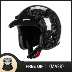 Lightweight Carbon Fiber Open Face Half Motorcycle Helmet Vintage Jet Helmet DOT ECE Approved for Men Women Capacetes De Moto