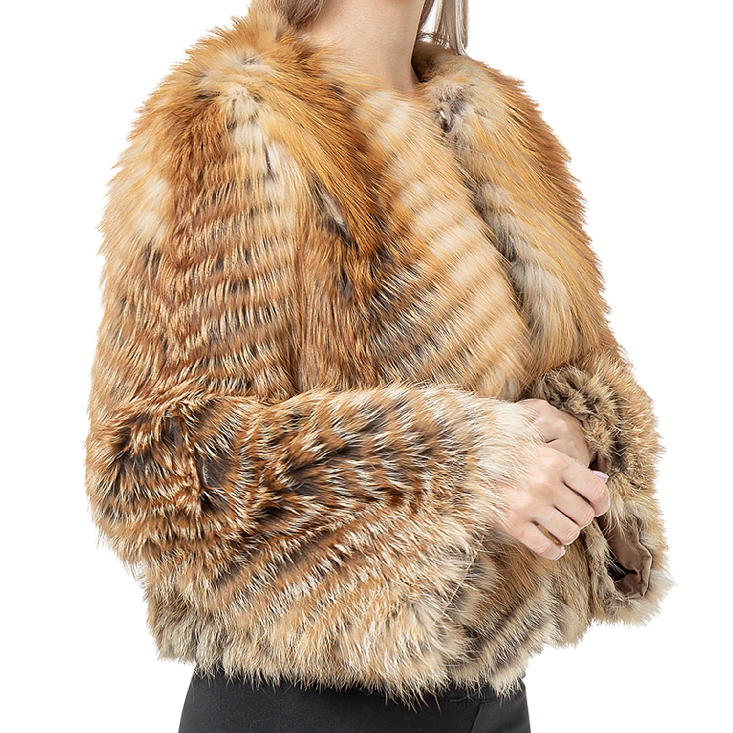 Natural Real Fox Fur Strip Coat with Hood for Women, Very Thin, White, Warm, Furry Plush Jackets, Luxurious Winter