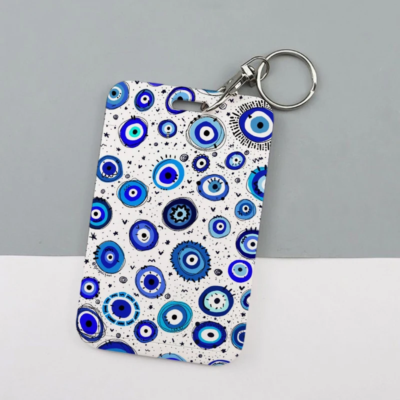 Popular Creative Blue Evil Eyes Pattern Print Keychain Card Holder Keychains Bank Bus ID Credit Cards Key Ring Chains