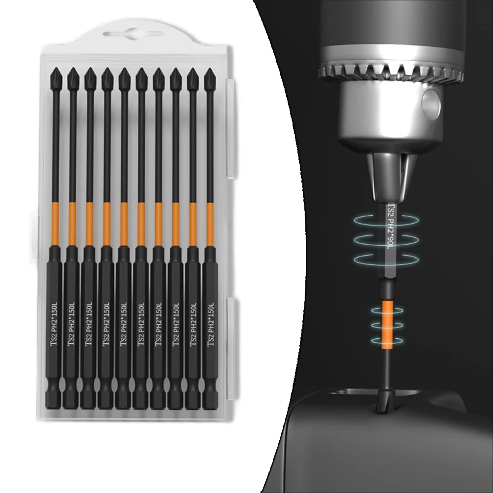

10-Pack 6-Inch Magnetic Head Drill & Screwdriver Bits Professional & DIY Use For Woodworking Automotive Repairs