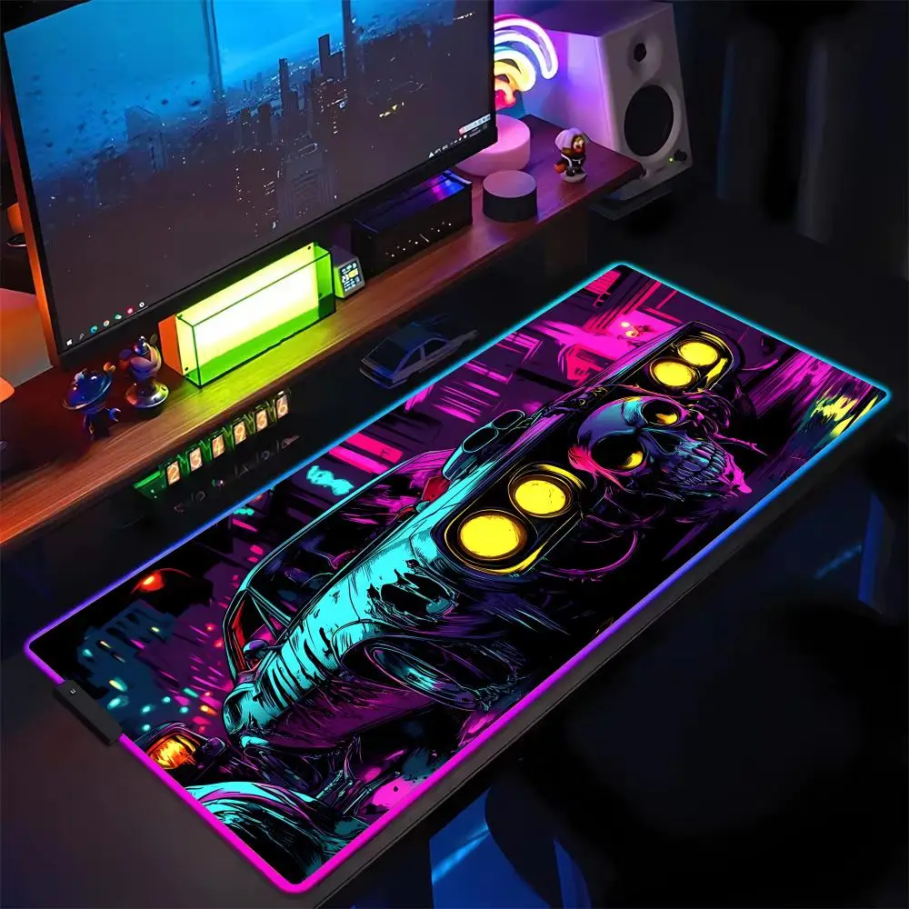 

RGB Mouse Pad Devil sports car LED glow Gaming mat rubber anti-slip Desk mat gamer pc accessories Game keypad expansion mousepad