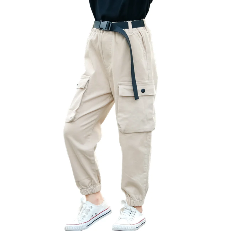 Casual Kids Cargo Pants for Girls Cool Trousers With Belt Loose Style Kids Cotton Sport Casual Pants Age 5 6 7 8 9 Years Old