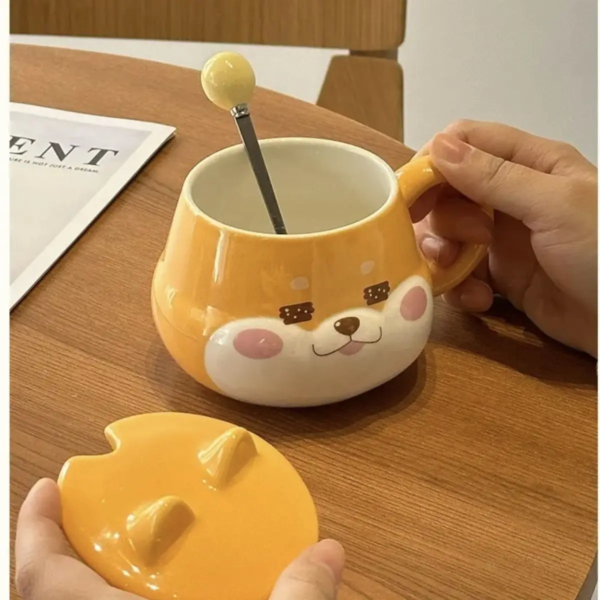 Creative High-value Shiba Inu Ceramic Mug with Lid Spoon, Household Coffee Mugs, Couple Cups Birthday Gift Tea Cup, Kawaii Cup