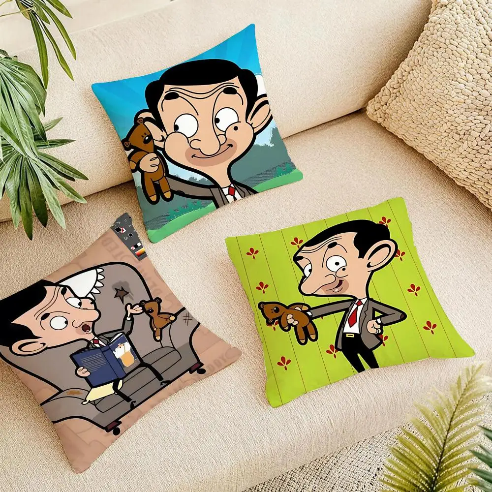 Funny Show Mr. Bean Cushion Cover Short Plush Pillowcase, Washable Wrinkle Resistant Cover for Bedroom Gift