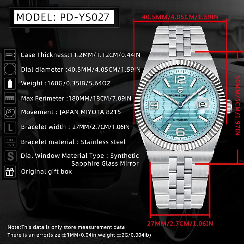 New 40mm Mechanical Watch PAGANI DESIGN Men Watches Stainless Steel 100M Waterproof Wristwatch Sapphire Glass Clock Reloj Hombre