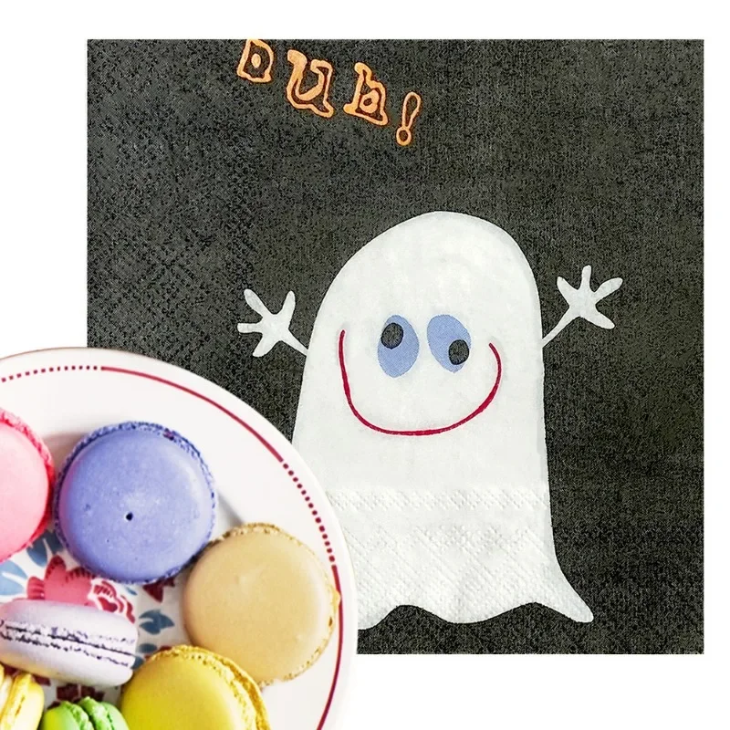 20pcs/Pac 33*33cm 2-Ply Spooky Halloween Party Cocktail Napkins Commercial Drawing Paper Squares White Ghosts Paper Placemats