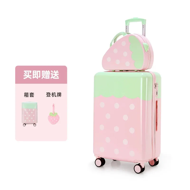 20-inch Strawberry Design Luggage High-Aesthetic Small Rolling Suitcase Perfect for Plane Travel Compact Carry-On Bag