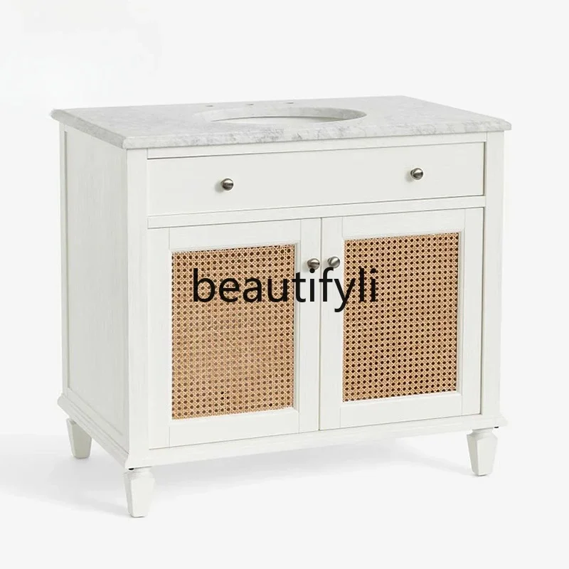 Wabi Sandy Wind Rattan Bathroom Cabinet Combination Wash Sink Basin Floor-to-ceiling Customized Toilet Wash Cabinet