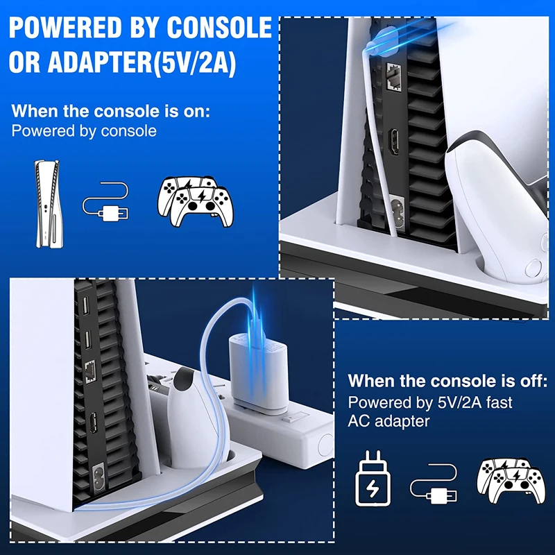 2024 PS5 Stand Cooling Console Vertical Fast Charging Station With Dual Game Controller Charger For Playstation 5 Disc/Digital