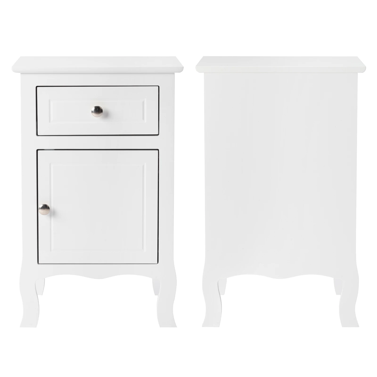 

2pcs 40*30*63cm Country Style MDF Spray Paint Curved Feet One Draw One Door Night Table White