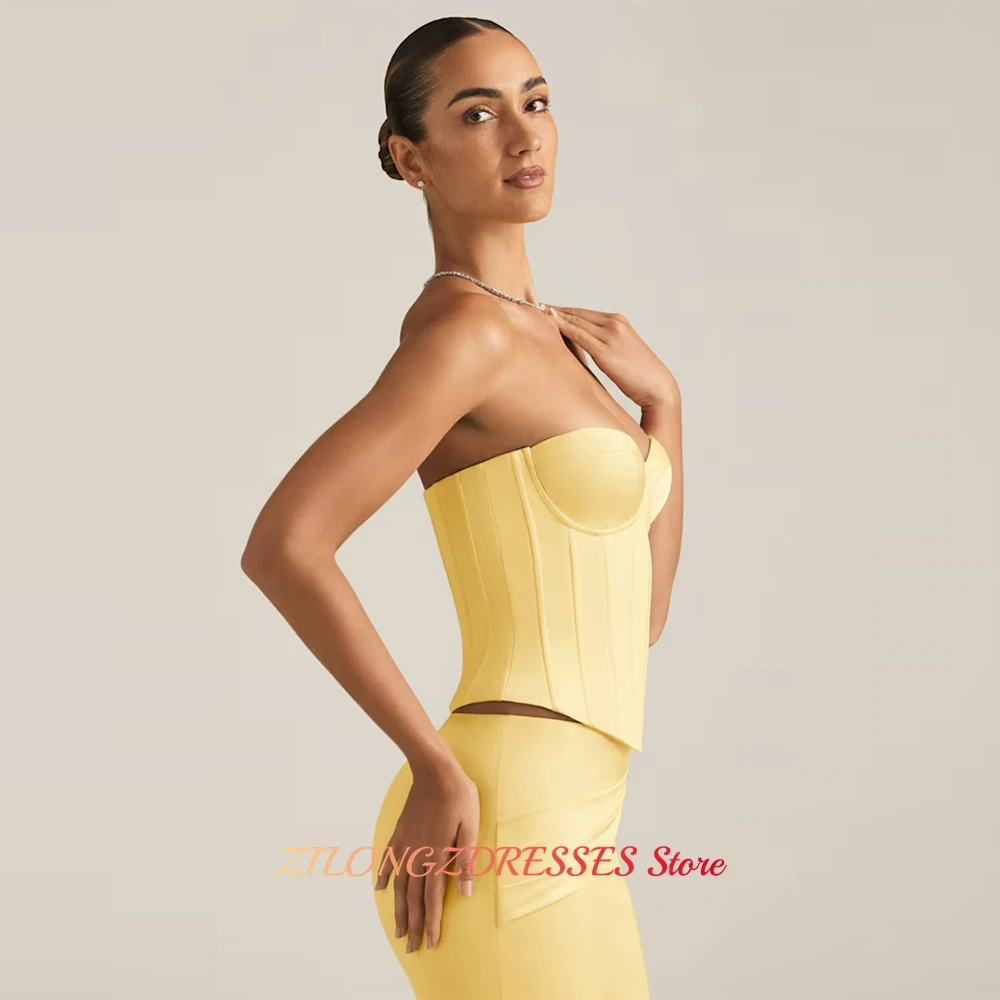 Mermaid Yellow Jersey Evening Dress Customized Strapless Sleeveless Homecoming Dresses Lace Up Back Special Occasion Gowns image 4