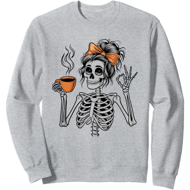 

Halloween Skeleton Messy Bread Coffee Women's Pullover Sweatshirt
