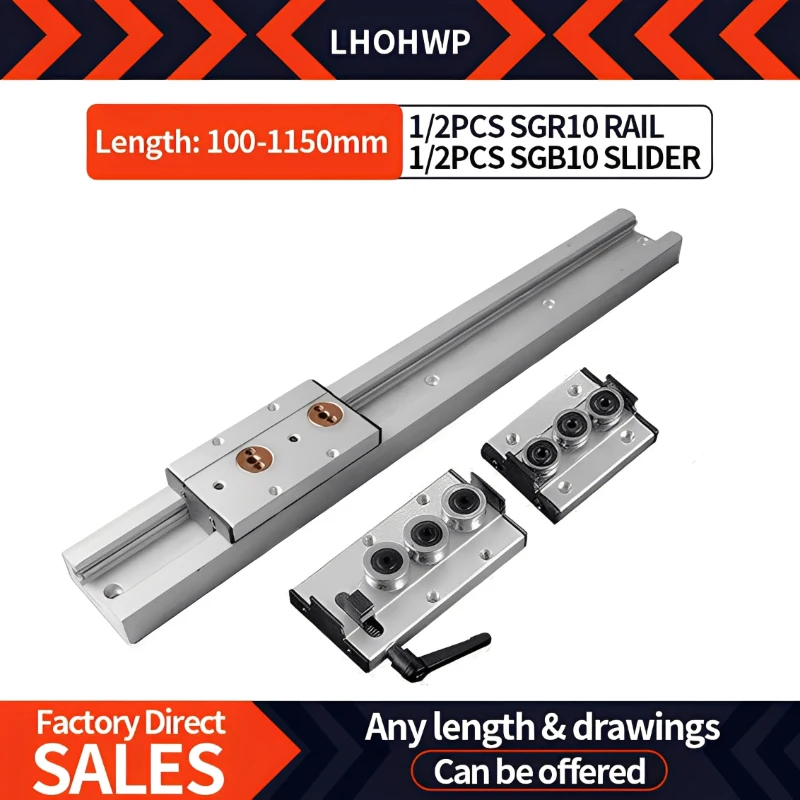 Dual-Axis Guide Rail Linear Rail 1/2PCS SGR10 100-1150mm+High Speed Guider Locking Slider SGB10-3/4/5 Wheel+Lock