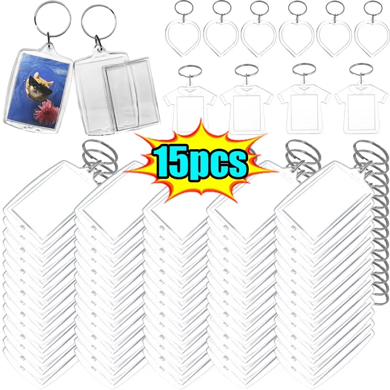 15 pçs transparente moldura de foto chaveiro borlas snap-in inserção personalizada foto acrílico em branco chaveiro claro imagem em branco pingente