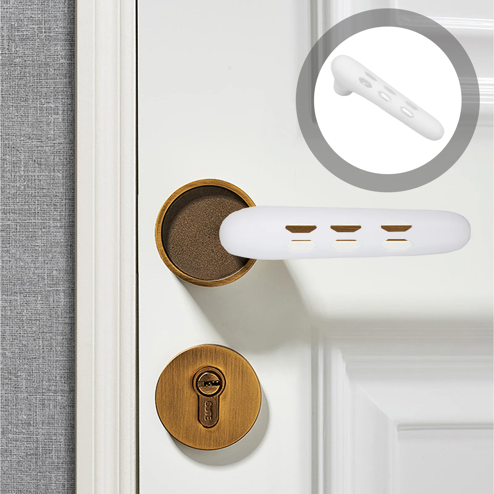 

Silicone Door Knob Sleeve White Environmental Friendly Odorless Protective Cover L Shape Door Handle Gloves