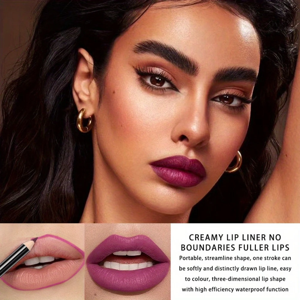 Conjunto de lápis de batom nude fosco, 12 cores, longa duração, à prova d'água, delineador labial de alta pigmentação, ferramentas de maquiagem labial