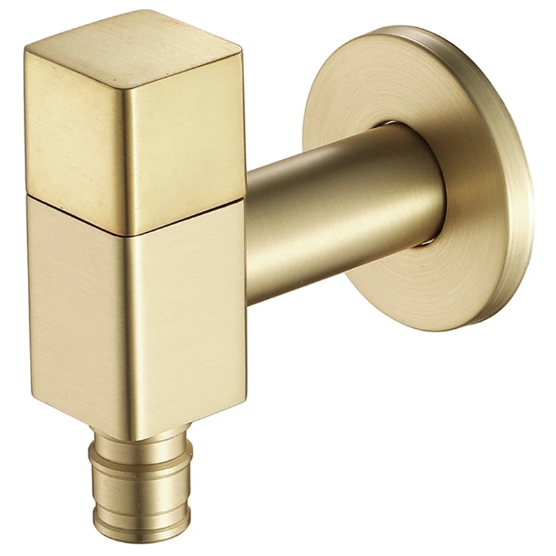 

Brushed Gold Square Copper Wall Mounted Washing Machine Tap Mop Pool Tap Garden Outdoor Bathroom Water Faucet