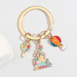 Cartoon Keychain Castle Hot Air Balloon Lollipop Key Ring Enamel Key Chains Souvenir Gifts For Women Men DIY Handmade Jewelry