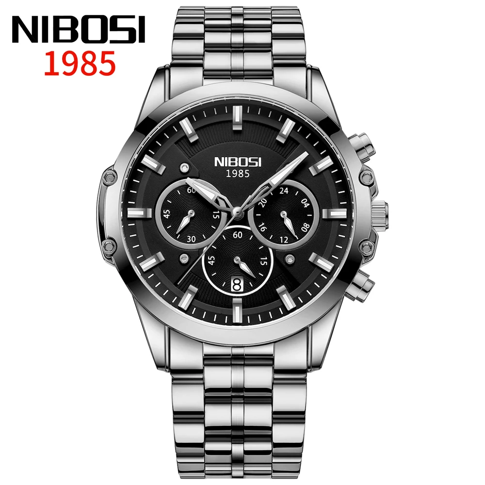 

NIBOSI брендовые роскошные часы с хронографом для мужчин, водонепроницаемые светящиеся мужские кварцевые наручные часы из нержавеющей стали Relogio Masculino