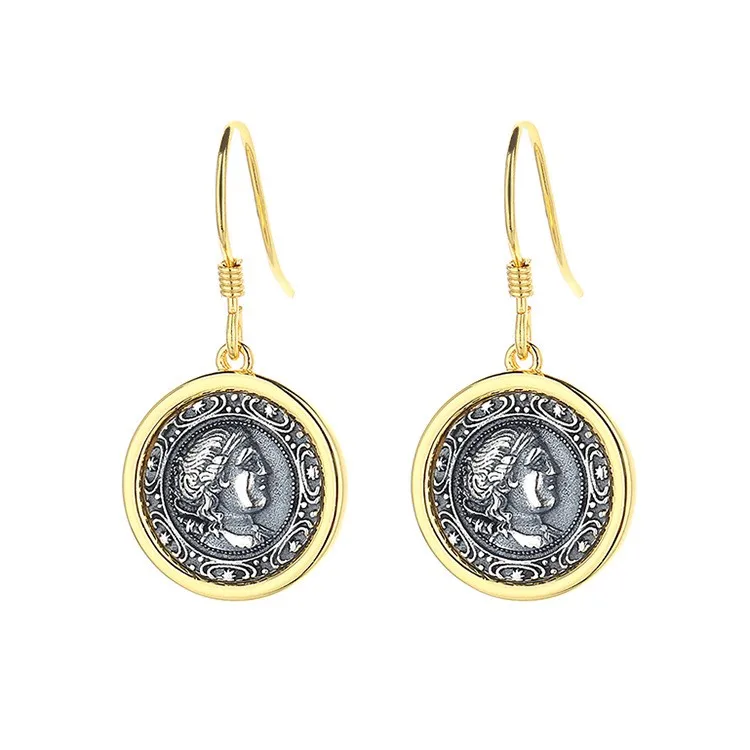 

YLNS-2 ZFSILVER S925 Silver Fashion Trendy Luxury Gold Retro Artemis Ancient Coins Earrings Jewelry Women Match-all Gifts Girls