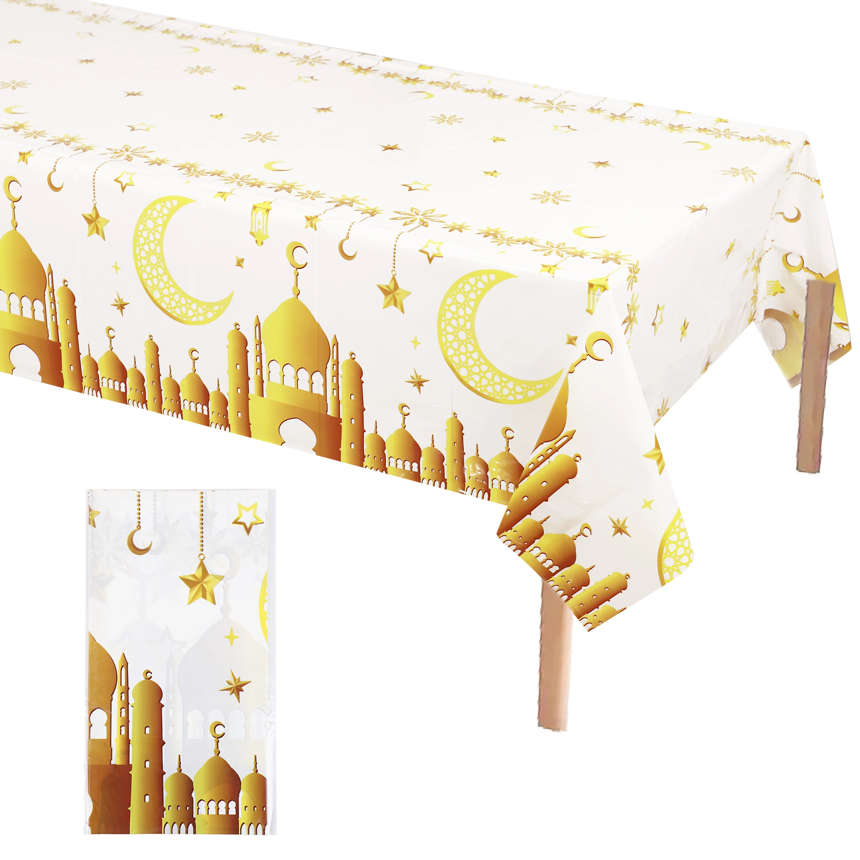

Eid Mubarak Black Golden Tablecloth Moon Mosque Ramadan Kareem Home Table Cover Ornament Muslim Islamic Party Dining Table Decor