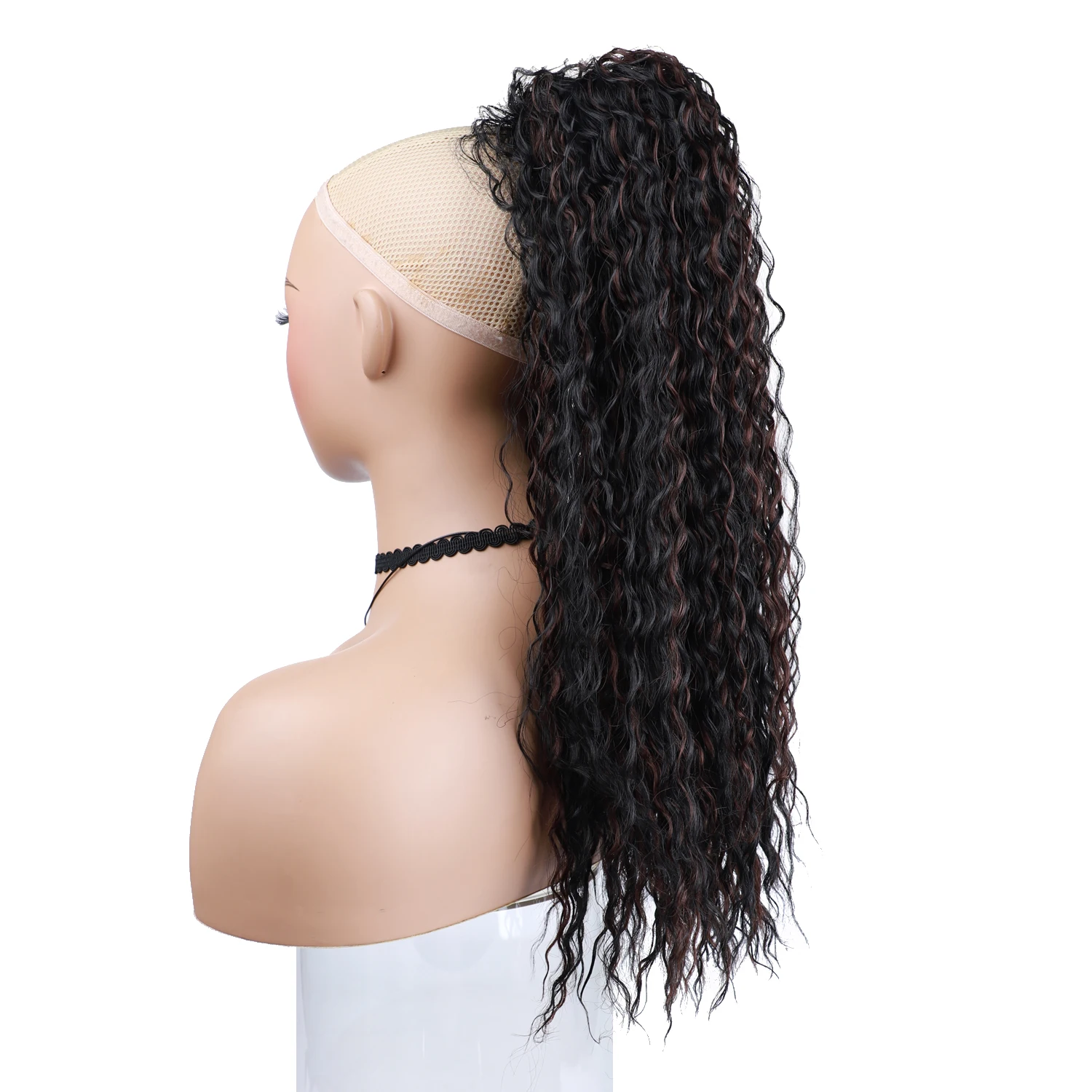 Blice Drawstring Long Ponytail Afro Water Wavy Curly Hairpiece Clips In Hair Mixed Brown Blonde Synthetic Dancing