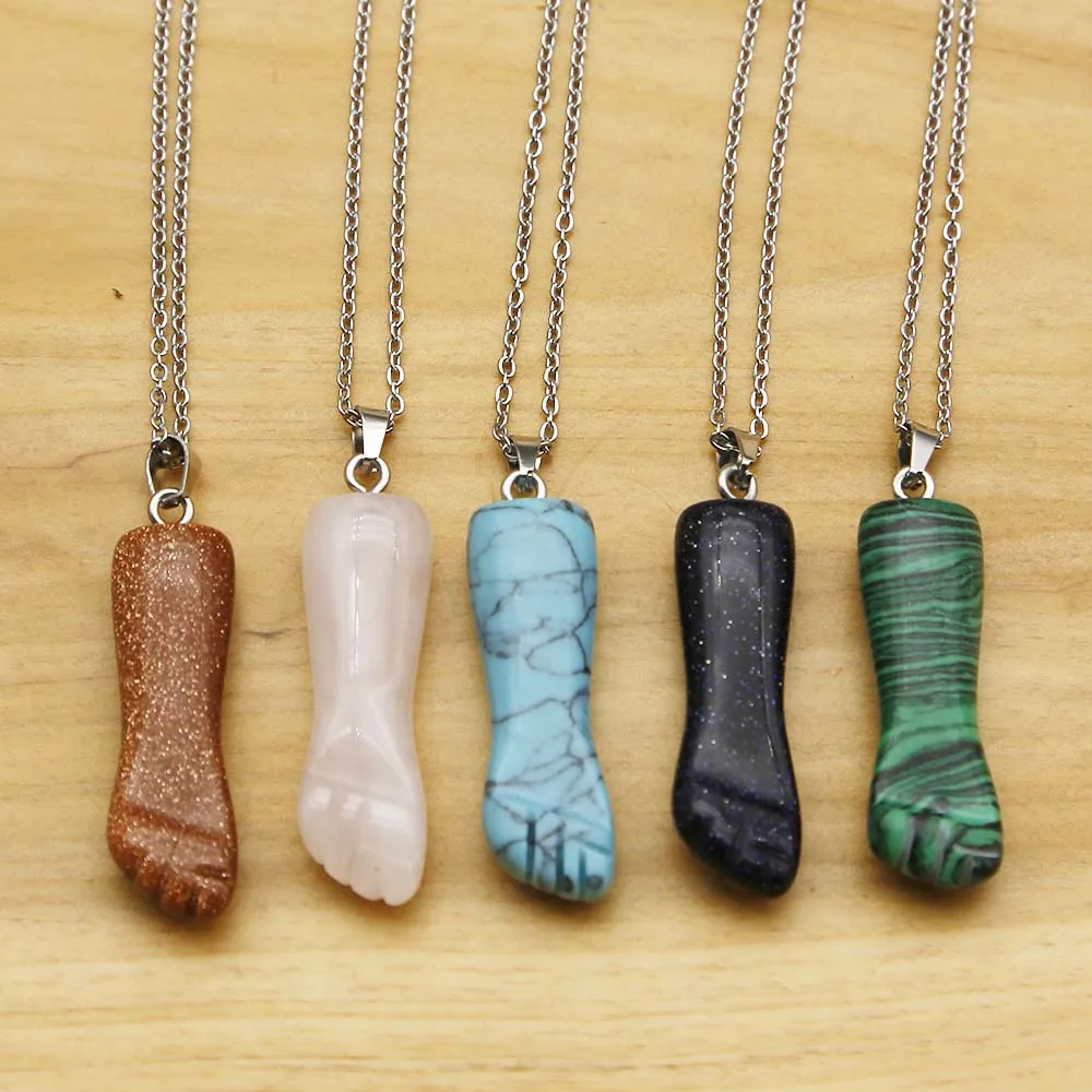 

Natural Crystal Agate Fist Rrm Carved Pendant Stainless Steel Chain Semi-precious Stone Necklace DIY Charm Fashion Jewelry 6Pcs